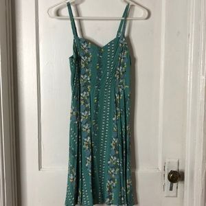 Flowy sleeveless turquoise dress with flowers